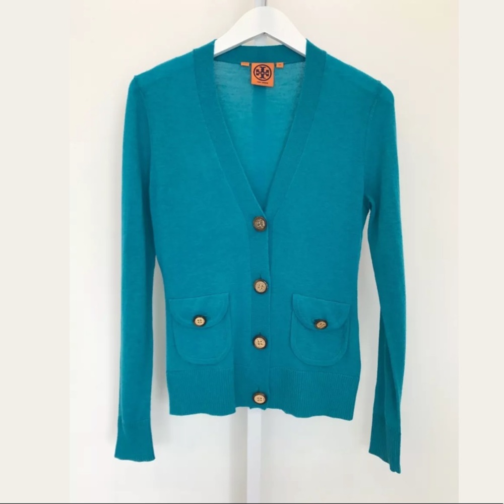 TORY BURCH BLUE WOOL CARDIGAN SIZE XS NWOTS!